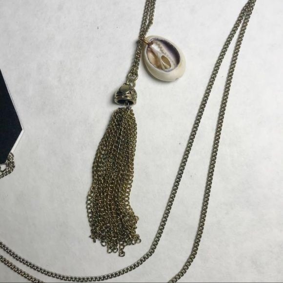 Long Puka Shell and Chain Tassel Lariat Necklace - Picture 5 of 9